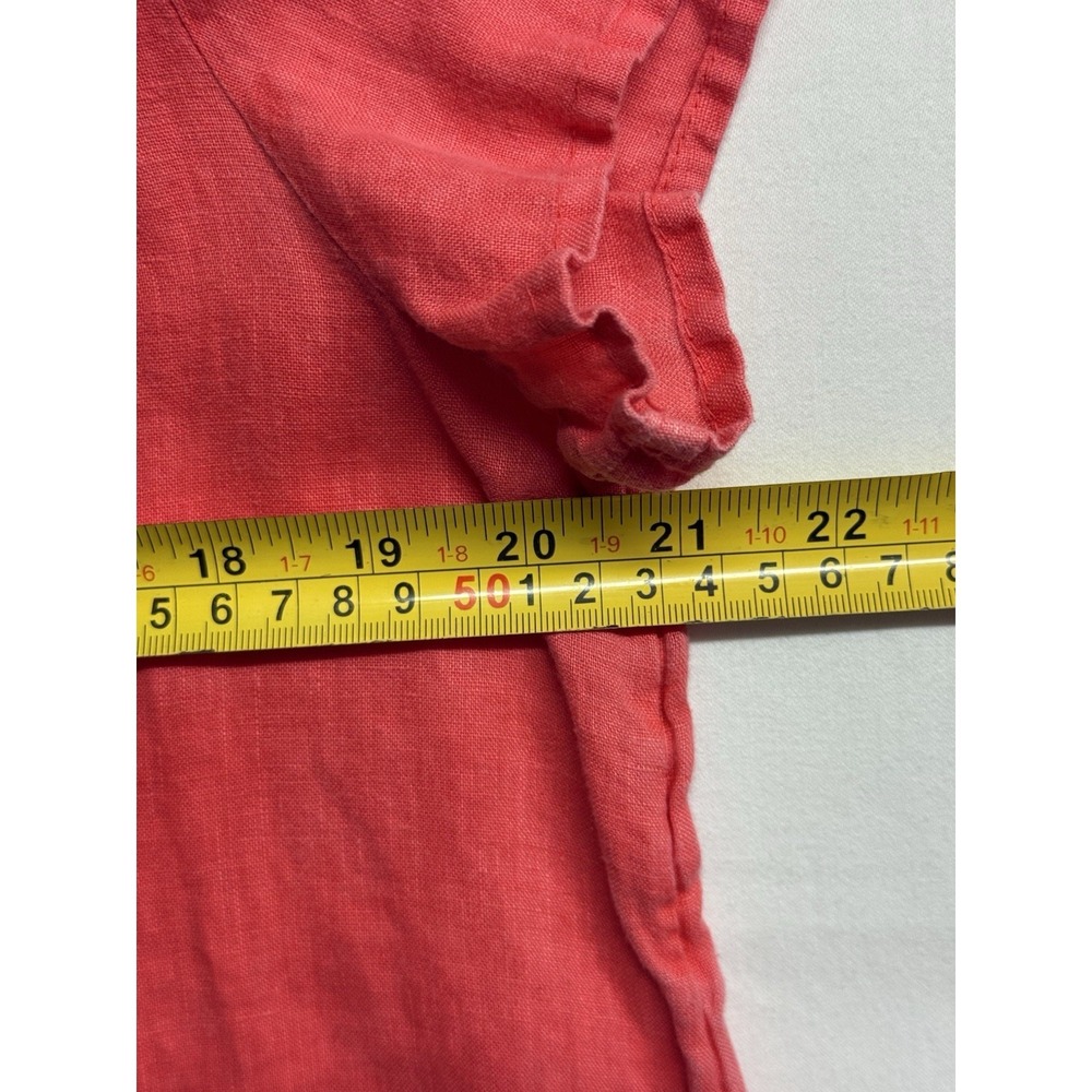 Cynthia Rowley 100%‎ Linen Coral Red Short Sleeve Top Women's Medium Button Hem - Picture 4 of 12